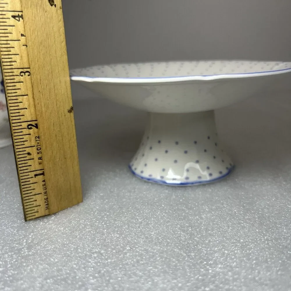 Vtg Nikko Blue Peony Sugar Bowl & Candy Compote Floral Dot Cottagecore Japan